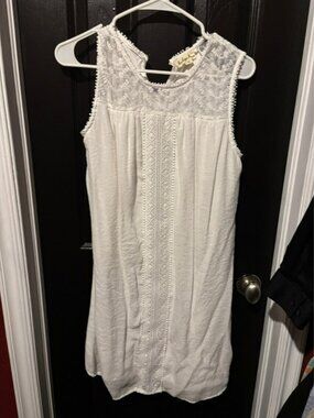 Sleeveless White Embroidered Mini Dress